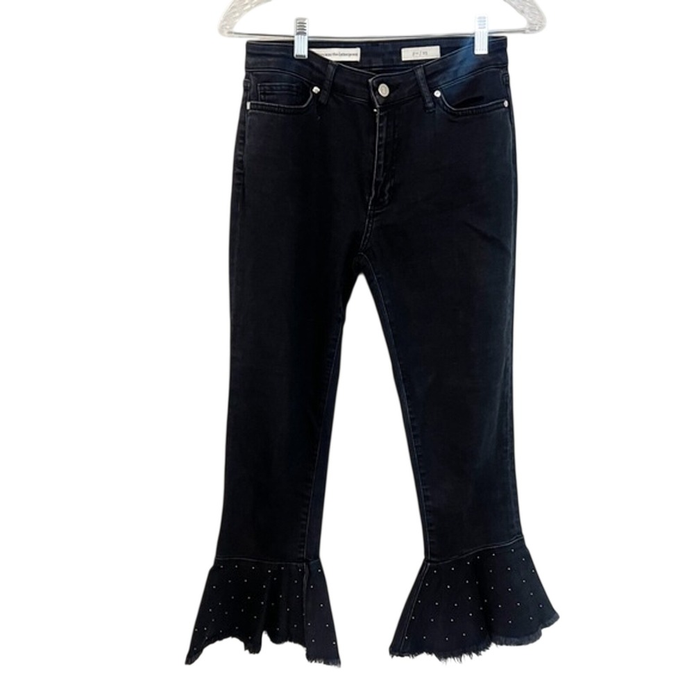 Pilcro and the Letterpress Black Studded Ruffle Hem Flare Jeans Size 25